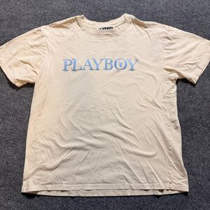 Playboy By PacSun Shirt Mens Large Beige Graphic Short Sleeve Streetwear Tee